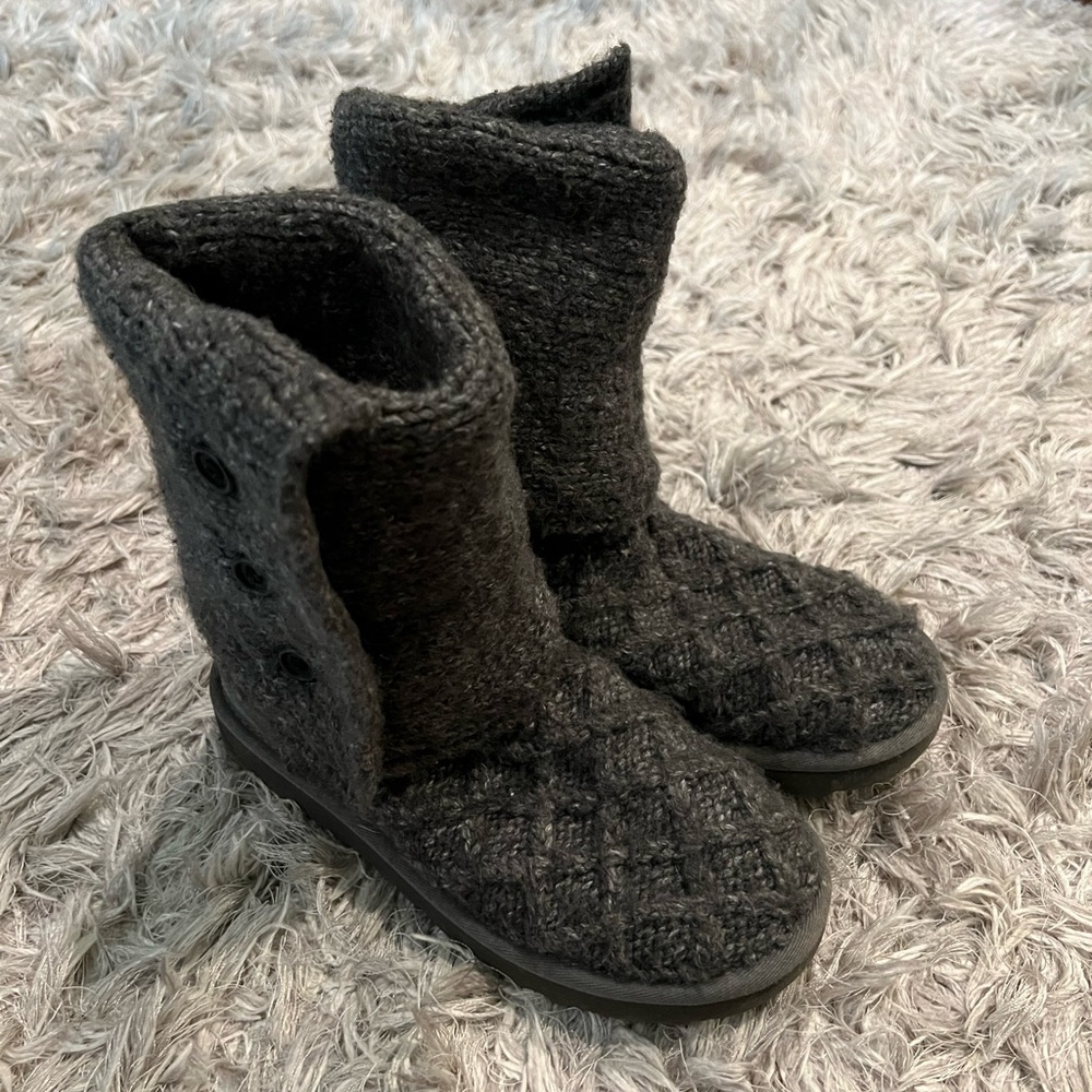 charcoal gray UGG knit button boots